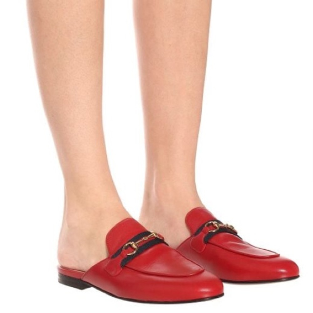 Gucci Princetown Mules in Hibiscus Red with Web Stripe Size 36.5 Size 6.5 - Picture 3 of 16